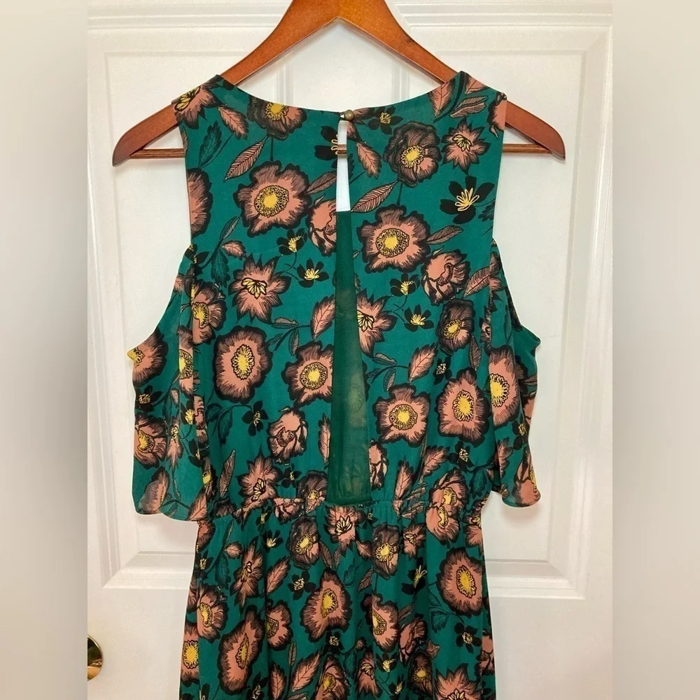 Everly cold shoulder green and black flora dress - size S - Picture 3 of 6